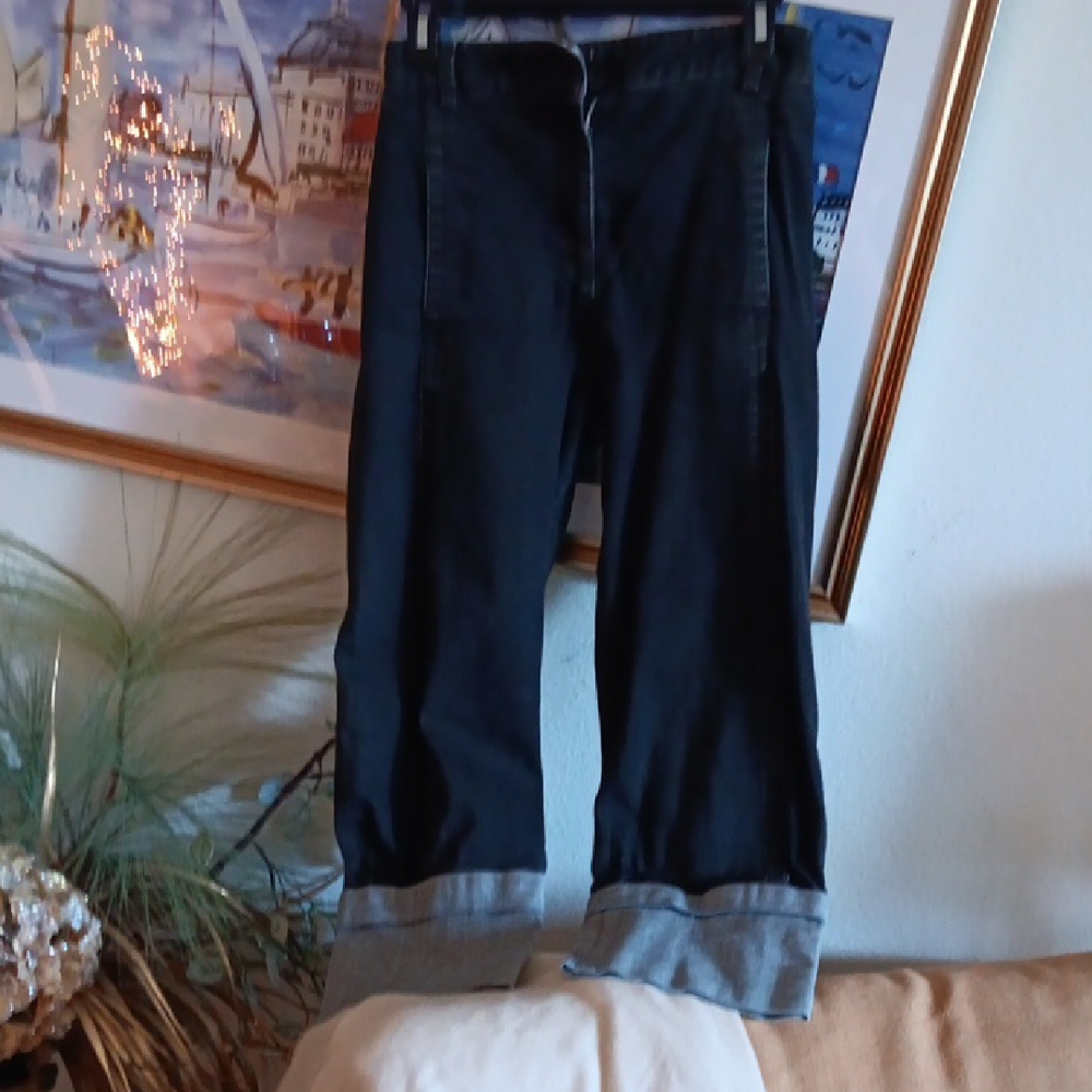 Tibi Grey and Black Wide Leg Jeans